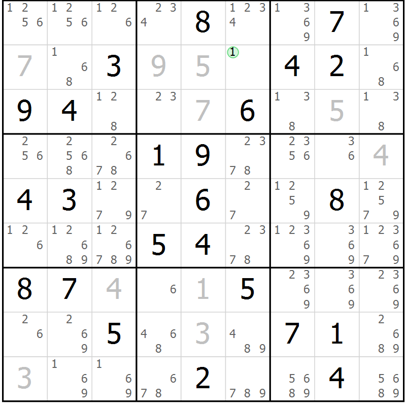 Position des candidats pour la solution de la Gr 84 page 87 du magazine de sudoku Virtuose n° 112