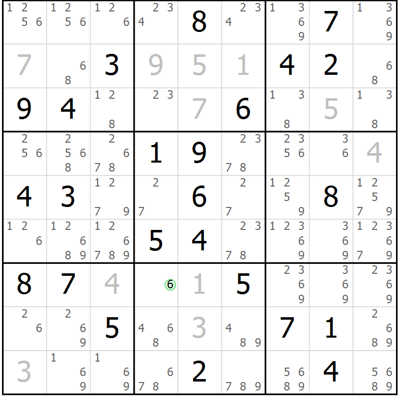 Position des candidats pour la solution de la Gr 84 page 87 du magazine de sudoku Virtuose n° 112