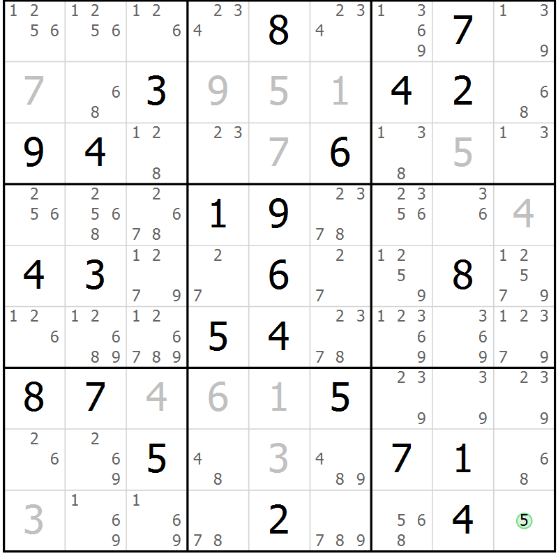 Position des candidats pour la solution de la Gr 84 page 87 du magazine de sudoku Virtuose n° 112