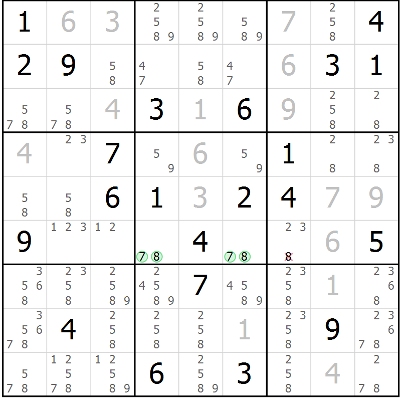 Position des candidats pour la solution de la Gr 9 page 12 du magazine de sudoku Virtuose n° 112