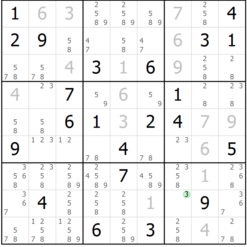 Position des candidats pour la solution de la Gr 9 page 12 du magazine de sudoku Virtuose n° 112