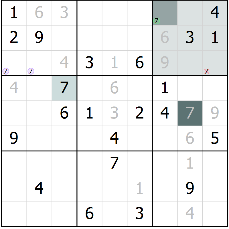 Position des candidats pour la solution de la Gr 9 page 12 du magazine de sudoku Virtuose n° 112
