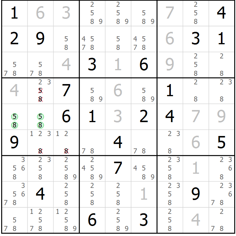 Position des candidats pour la solution de la Gr 9 page 12 du magazine de sudoku Virtuose n° 112