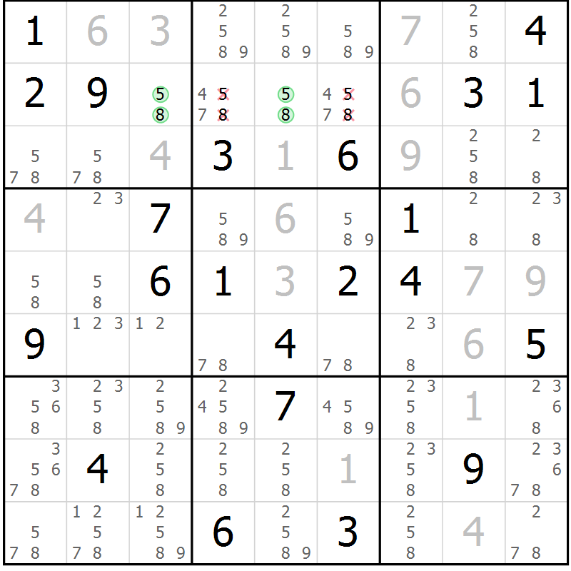 Position des candidats pour la solution de la Gr 9 page 12 du magazine de sudoku Virtuose n° 112