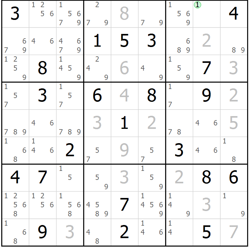 Position des candidats pour la solution de la Gr 1 page 4 du magazine de sudoku Virtuose n° 113
