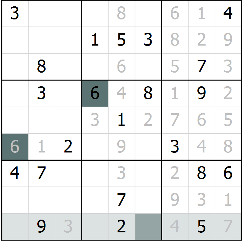 Position des candidats pour la solution de la Gr 1 page 4 du magazine de sudoku Virtuose n° 113