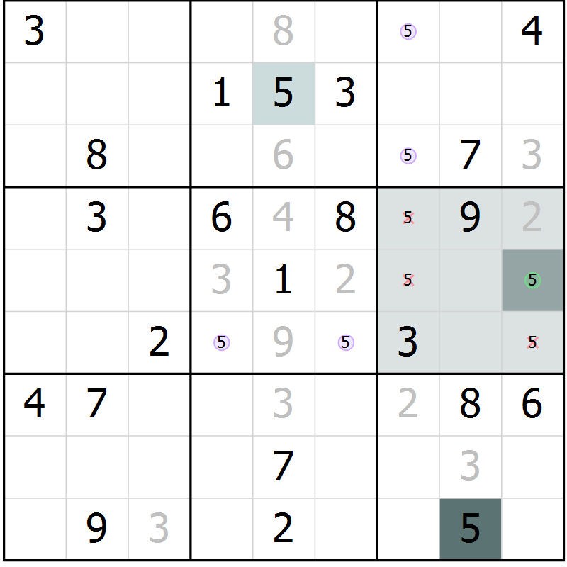 Position des candidats pour la solution de la Gr 1 page 4 du magazine de sudoku Virtuose n° 113