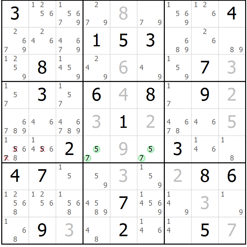 Position des candidats pour la solution de la Gr 1 page 4 du magazine de sudoku Virtuose n° 113
