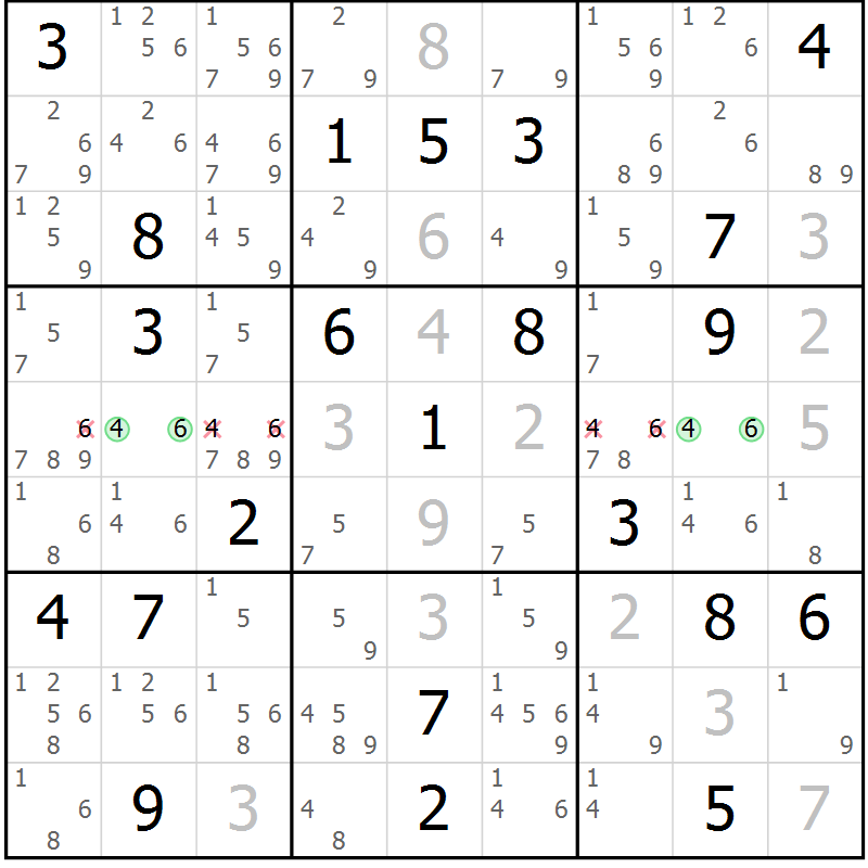 Position des candidats pour la solution de la Gr 1 page 4 du magazine de sudoku Virtuose n° 113