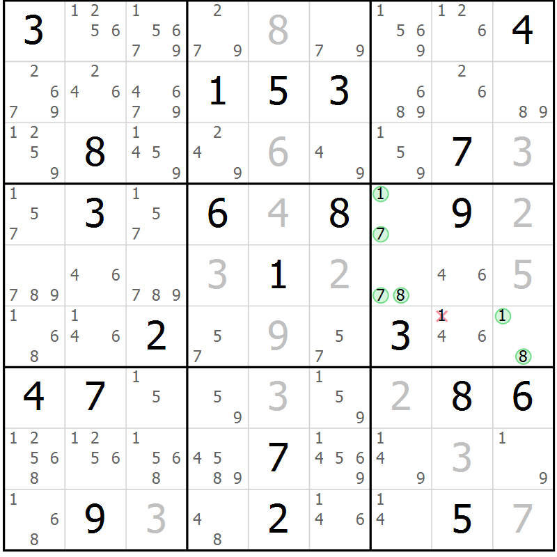 Position des candidats pour la solution de la Gr 1 page 4 du magazine de sudoku Virtuose n° 113