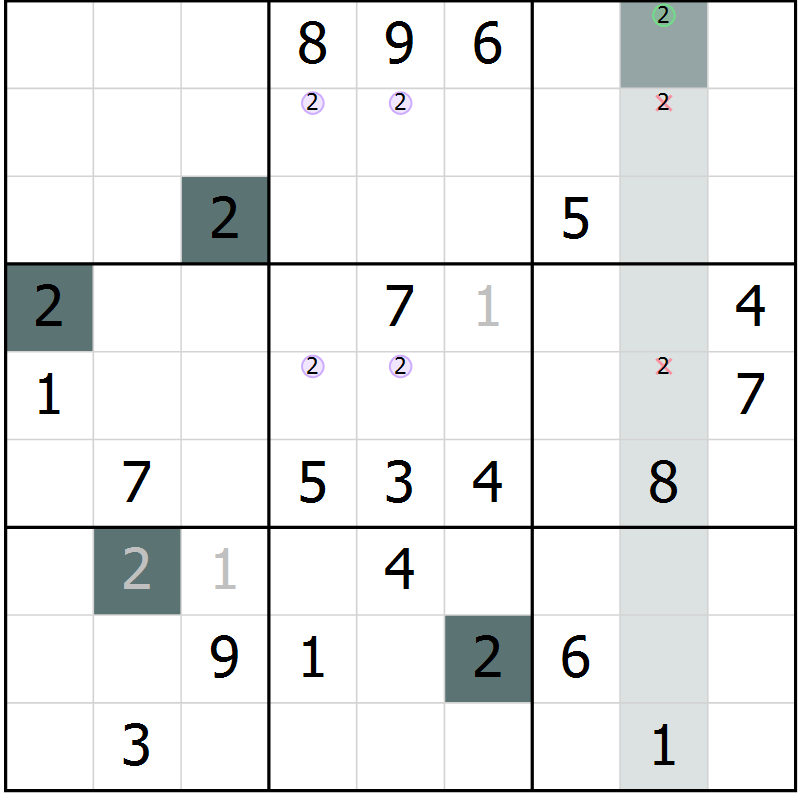 Position des candidats pour la solution de la Gr 10 page 13 du magazine de sudoku Virtuose n° 113