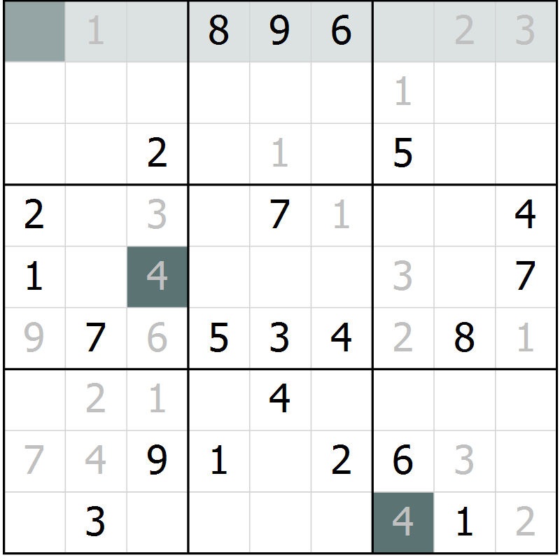 Position des candidats pour la solution de la Gr 10 page 13 du magazine de sudoku Virtuose n° 113