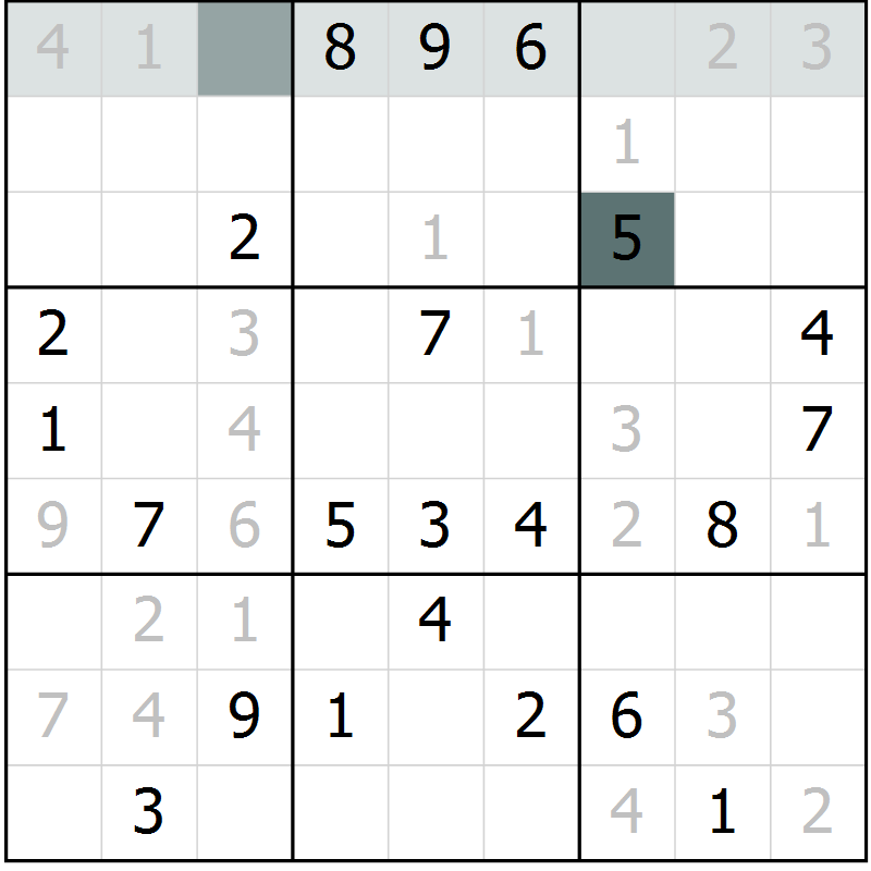 Position des candidats pour la solution de la Gr 10 page 13 du magazine de sudoku Virtuose n° 113