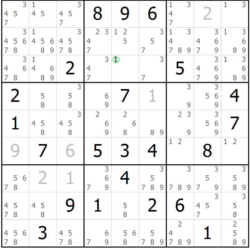 Position des candidats pour la solution de la Gr 10 page 13 du magazine de sudoku Virtuose n° 113