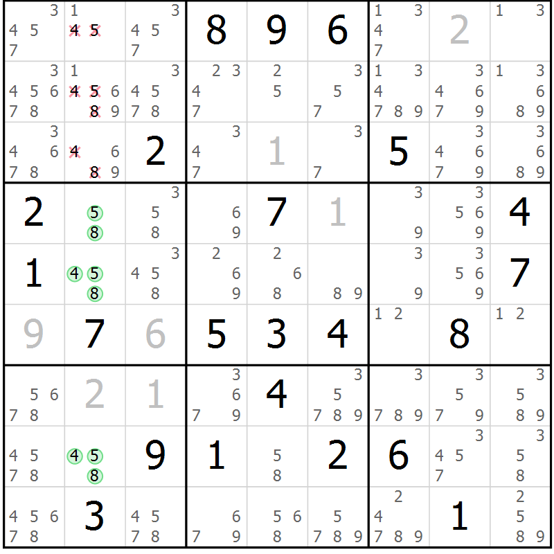 Position des candidats pour la solution de la Gr 10 page 13 du magazine de sudoku Virtuose n° 113