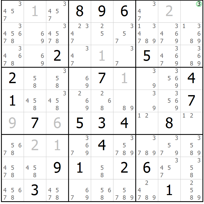 Position des candidats pour la solution de la Gr 10 page 13 du magazine de sudoku Virtuose n° 113