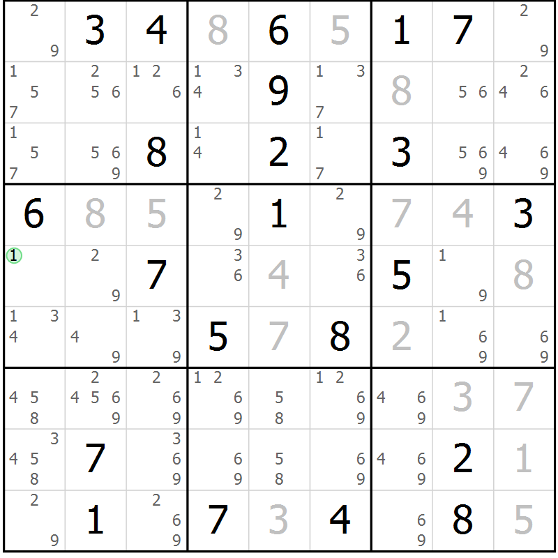 Position des candidats pour la solution de la Gr 11 page 14 du magazine de sudoku Virtuose n° 113