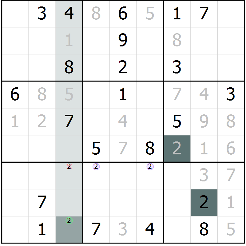 Position des candidats pour la solution de la Gr 11 page 14 du magazine de sudoku Virtuose n° 113