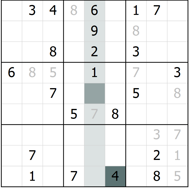 Position des candidats pour la solution de la Gr 11 page 14 du magazine de sudoku Virtuose n° 113