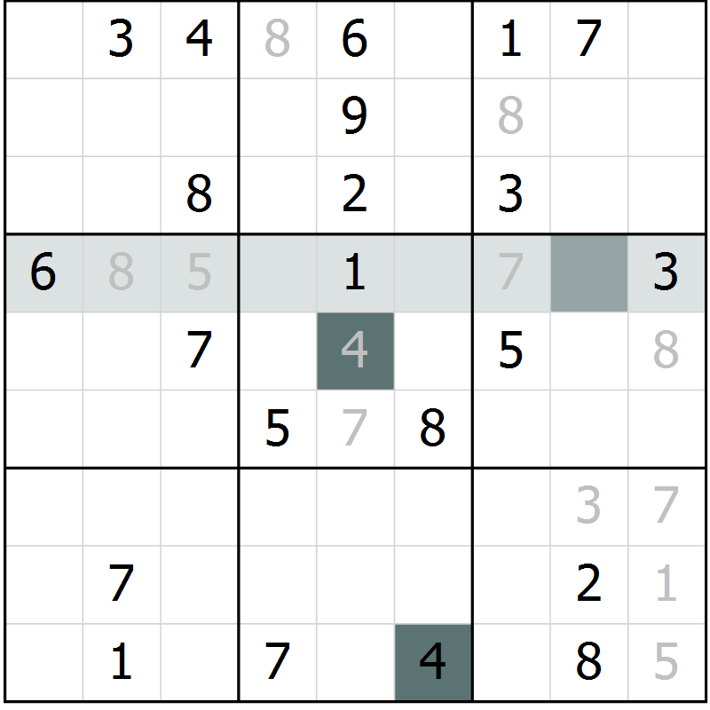 Position des candidats pour la solution de la Gr 11 page 14 du magazine de sudoku Virtuose n° 113