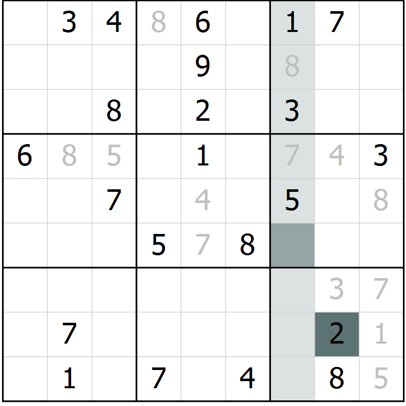 Position des candidats pour la solution de la Gr 11 page 14 du magazine de sudoku Virtuose n° 113