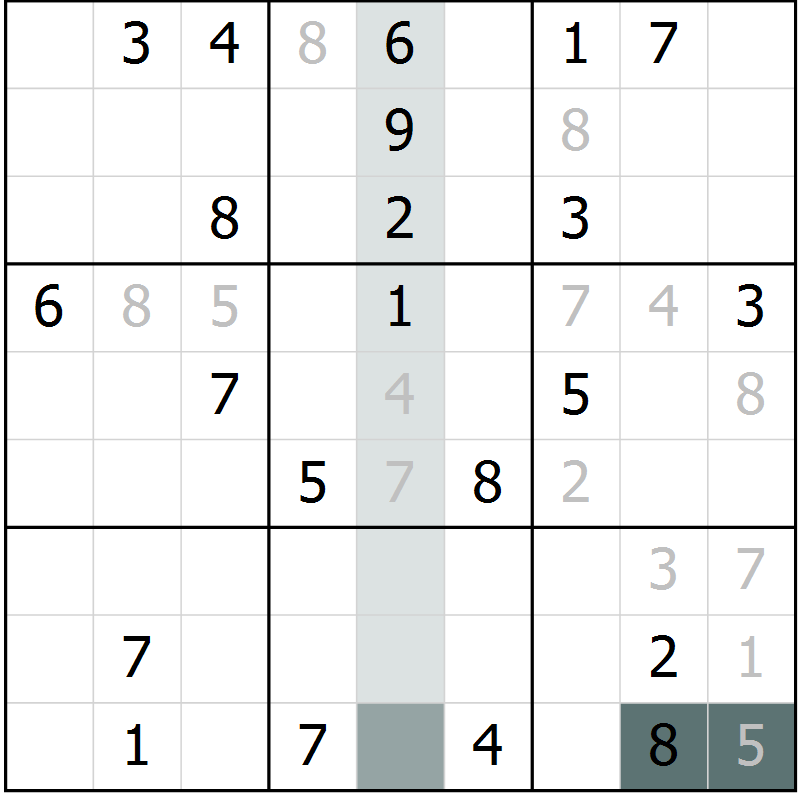 Position des candidats pour la solution de la Gr 11 page 14 du magazine de sudoku Virtuose n° 113
