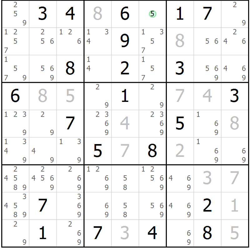 Position des candidats pour la solution de la Gr 11 page 14 du magazine de sudoku Virtuose n° 113