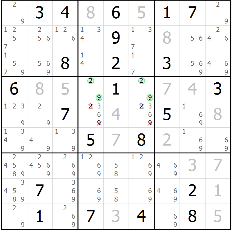 Position des candidats pour la solution de la Gr 11 page 14 du magazine de sudoku Virtuose n° 113