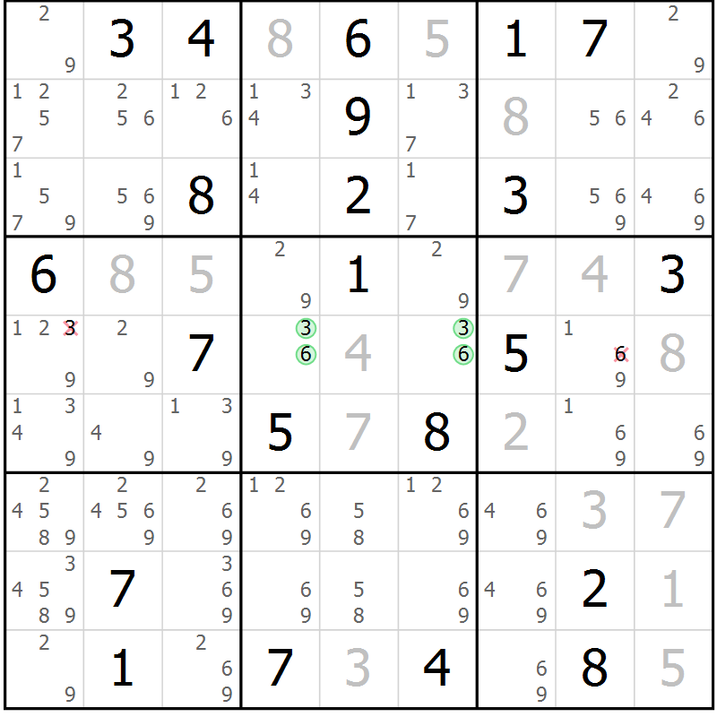 Position des candidats pour la solution de la Gr 11 page 14 du magazine de sudoku Virtuose n° 113