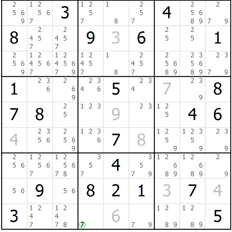 Position des candidats pour la solution de la Gr 13 page 16 du magazine de sudoku Virtuose n° 113