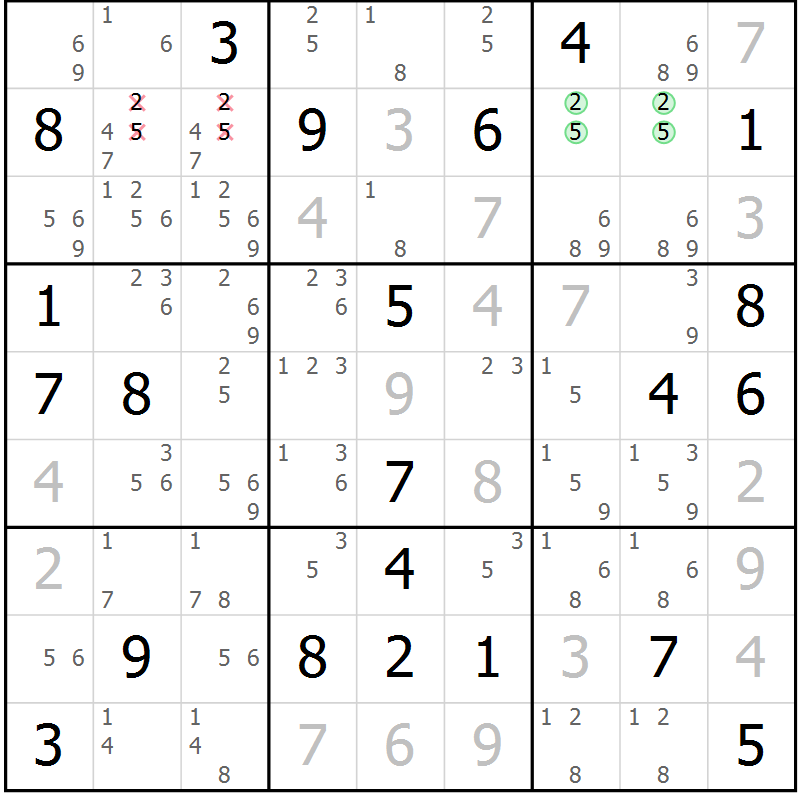Position des candidats pour la solution de la Gr 13 page 16 du magazine de sudoku Virtuose n° 113