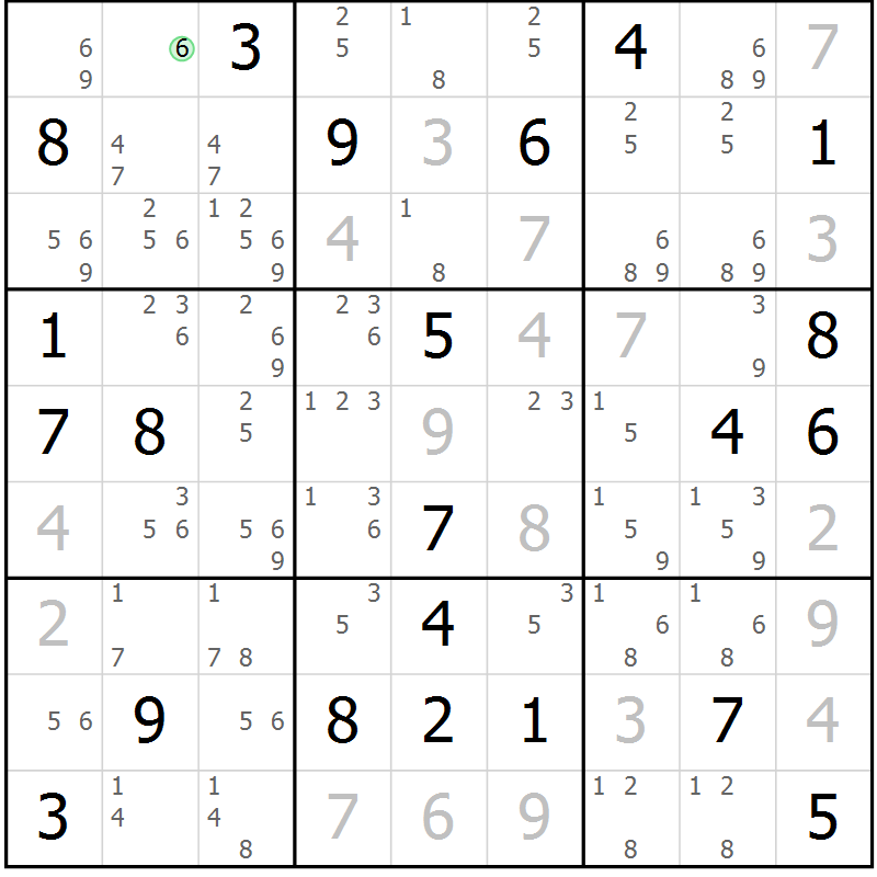 Position des candidats pour la solution de la Gr 13 page 16 du magazine de sudoku Virtuose n° 113