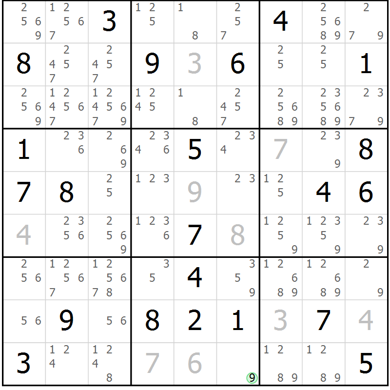 Position des candidats pour la solution de la Gr 13 page 16 du magazine de sudoku Virtuose n° 113