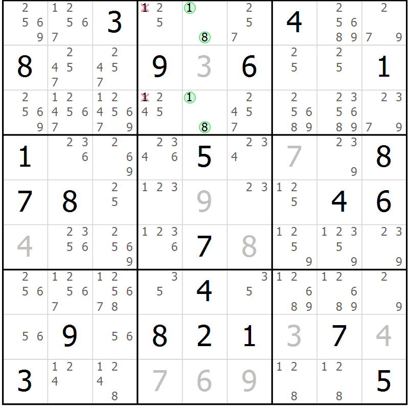 Position des candidats pour la solution de la Gr 13 page 16 du magazine de sudoku Virtuose n° 113
