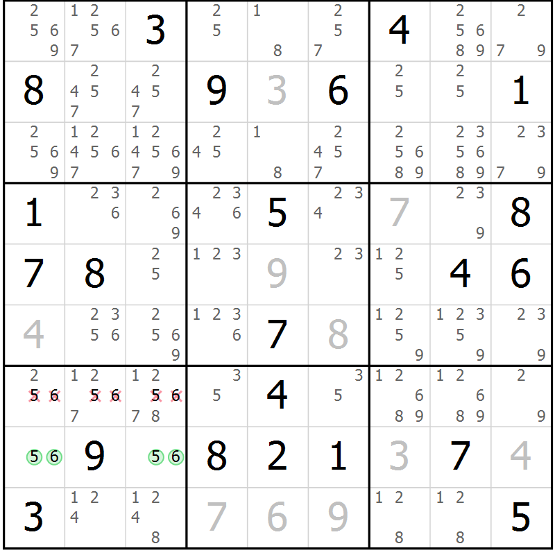 Position des candidats pour la solution de la Gr 13 page 16 du magazine de sudoku Virtuose n° 113