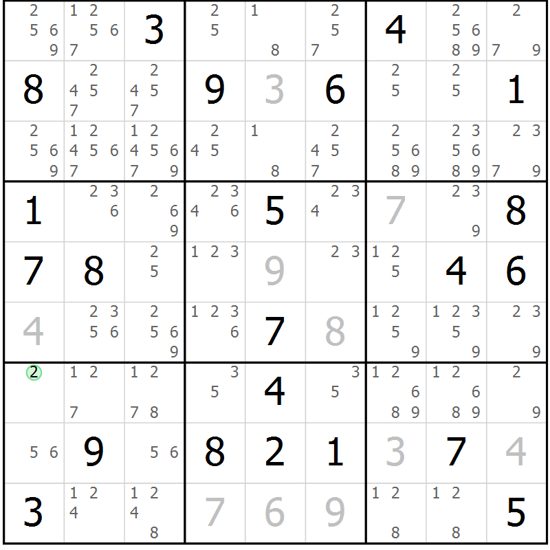 Position des candidats pour la solution de la Gr 13 page 16 du magazine de sudoku Virtuose n° 113