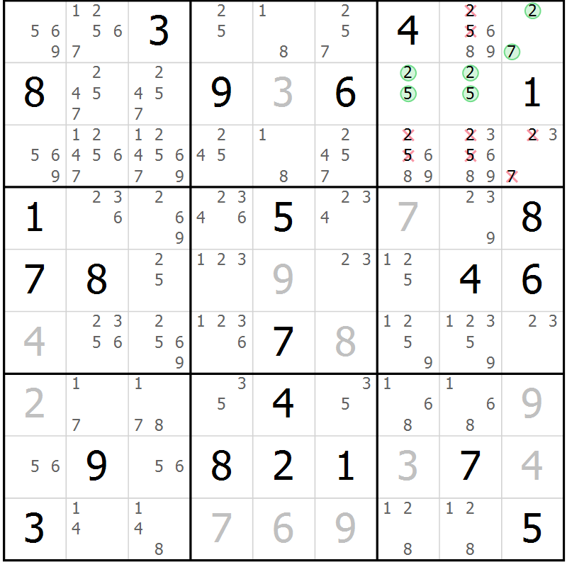 Position des candidats pour la solution de la Gr 13 page 16 du magazine de sudoku Virtuose n° 113