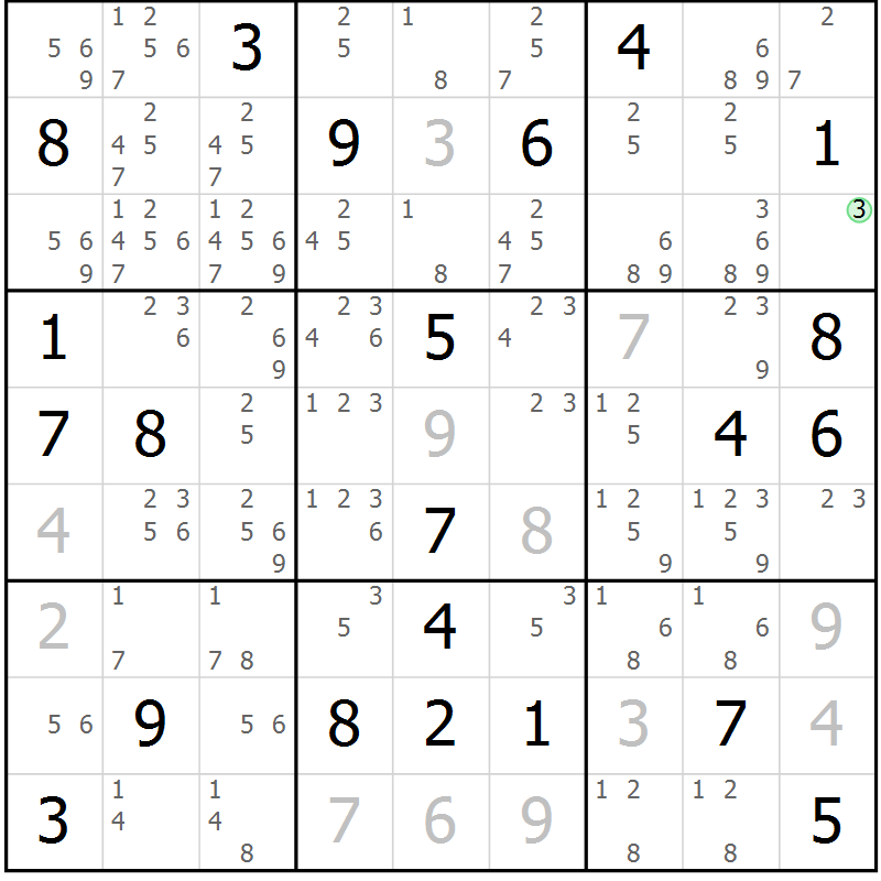 Position des candidats pour la solution de la Gr 13 page 16 du magazine de sudoku Virtuose n° 113