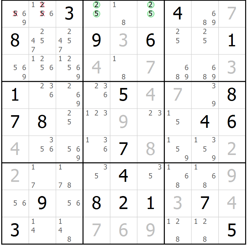 Position des candidats pour la solution de la Gr 13 page 16 du magazine de sudoku Virtuose n° 113