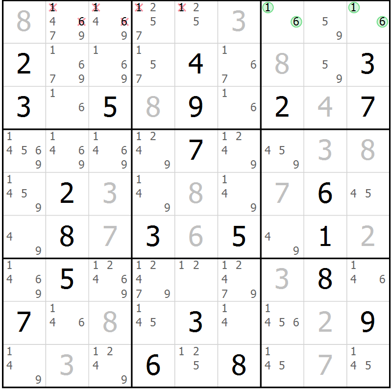 Position des candidats pour la solution de la Gr 14 page 17 du magazine de sudoku Virtuose n° 113