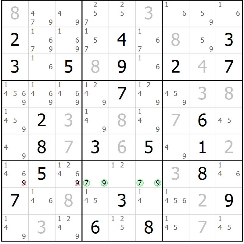 Position des candidats pour la solution de la Gr 14 page 17 du magazine de sudoku Virtuose n° 113