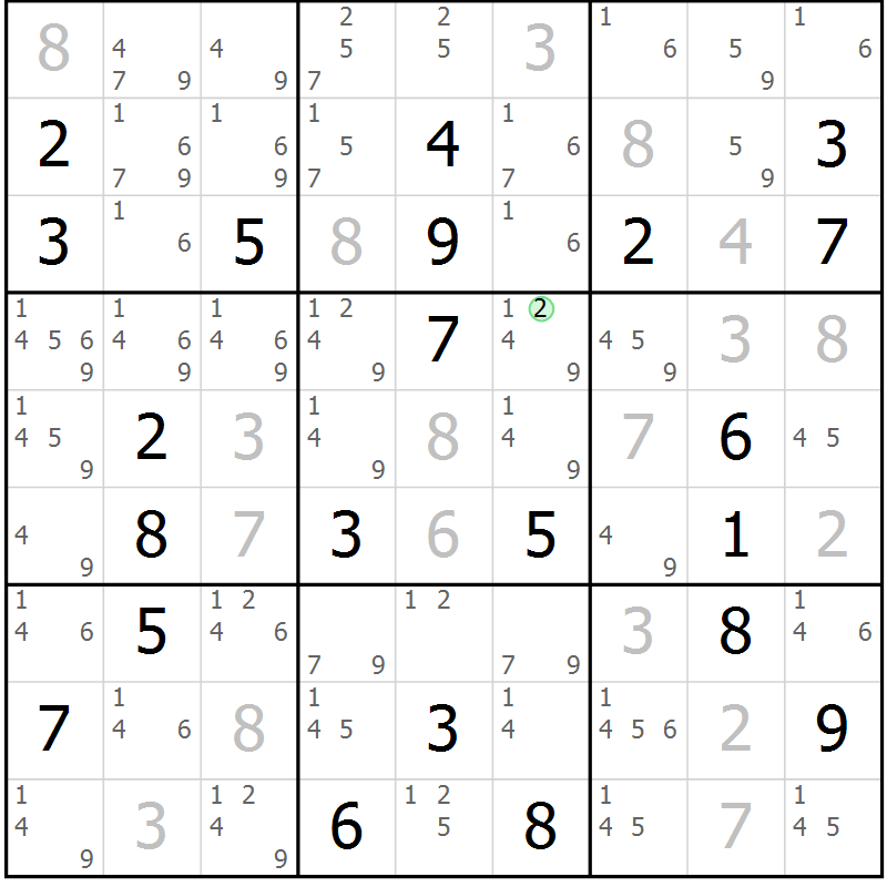 Position des candidats pour la solution de la Gr 14 page 17 du magazine de sudoku Virtuose n° 113