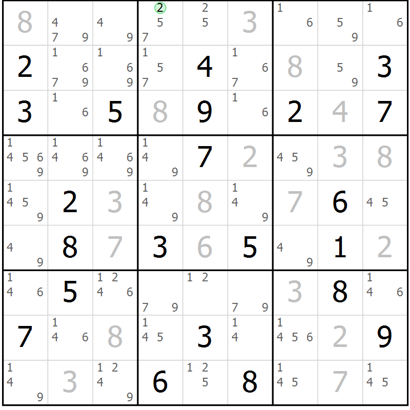 Position des candidats pour la solution de la Gr 14 page 17 du magazine de sudoku Virtuose n° 113