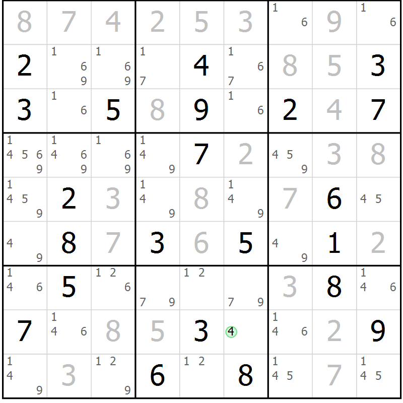 Position des candidats pour la solution de la Gr 14 page 17 du magazine de sudoku Virtuose n° 113