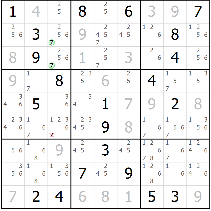 Position des candidats pour la solution de la Gr 15 page 18 du magazine de sudoku Virtuose n° 113