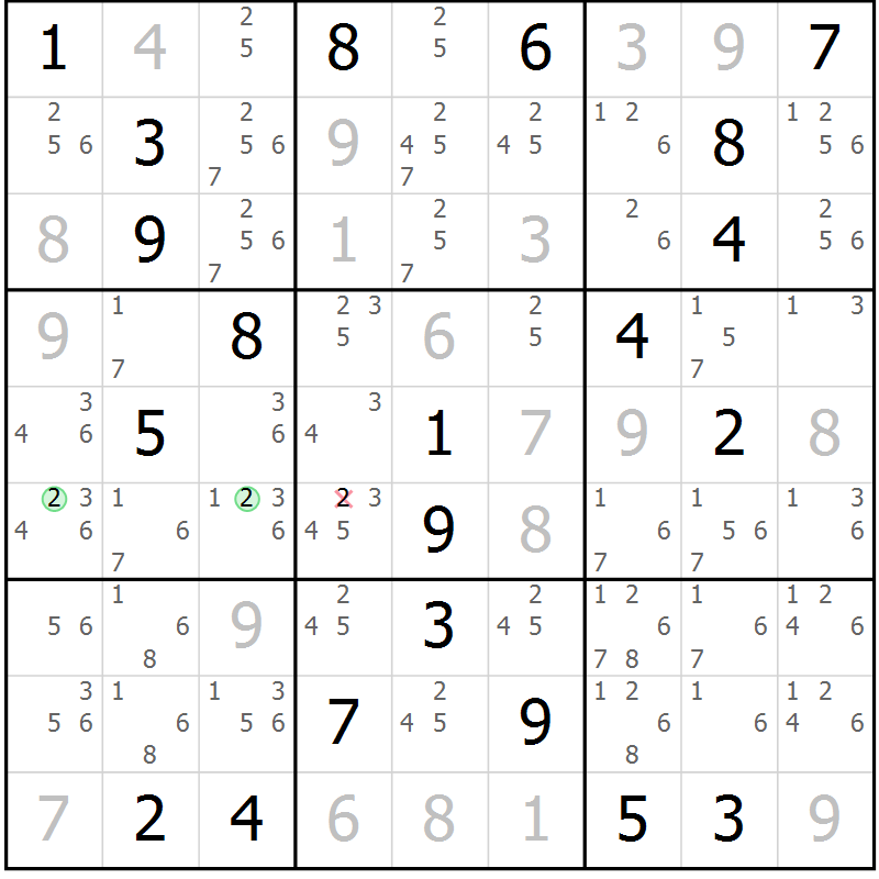 Position des candidats pour la solution de la Gr 15 page 18 du magazine de sudoku Virtuose n° 113