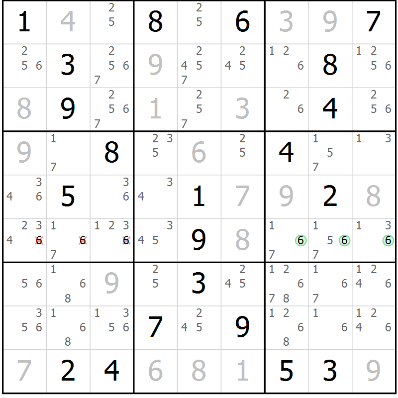 Position des candidats pour la solution de la Gr 15 page 18 du magazine de sudoku Virtuose n° 113