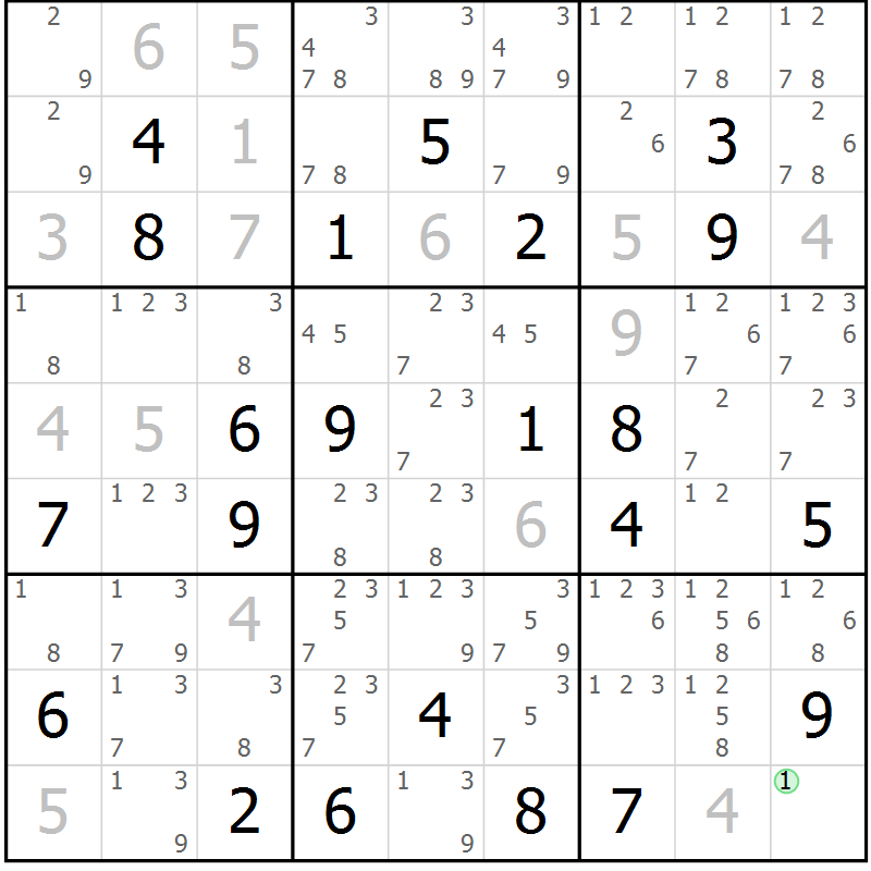 Position des candidats pour la solution de la Gr 16 page 19 du magazine de sudoku Virtuose n° 113