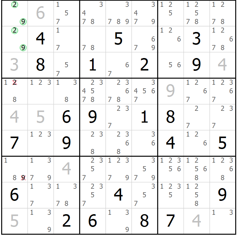 Position des candidats pour la solution de la Gr 16 page 19 du magazine de sudoku Virtuose n° 113