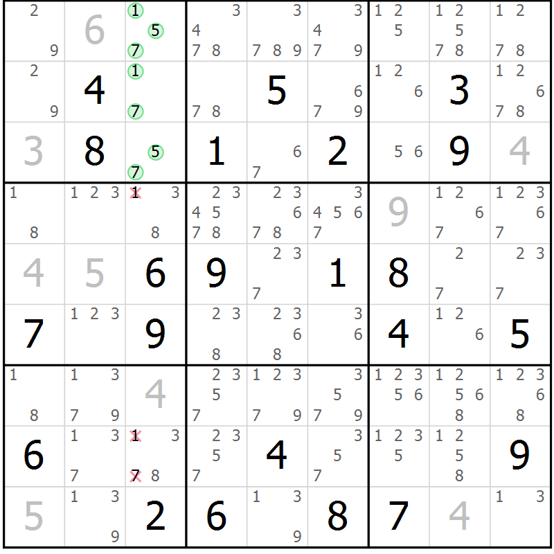 Position des candidats pour la solution de la Gr 16 page 19 du magazine de sudoku Virtuose n° 113